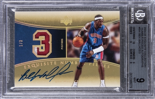 2004-05 UD "Exquisite Collection" Number Pieces Autographs #BW Ben Wallace Signed Game Used Patch Card (#1/3) – BGS MINT 9/BGS 10